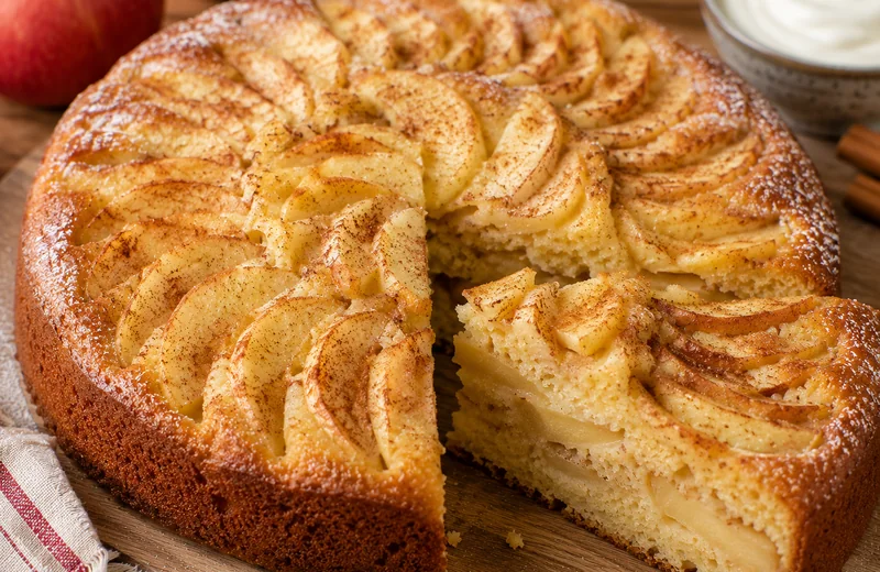Gâteau moelleux pomme, canelle et crème fraîche