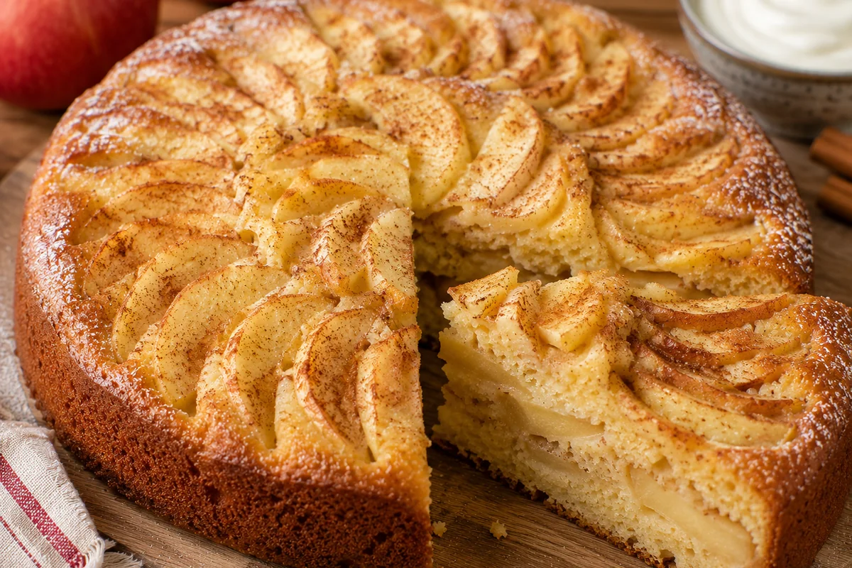 Gâteau moelleux pomme, canelle et crème fraîche