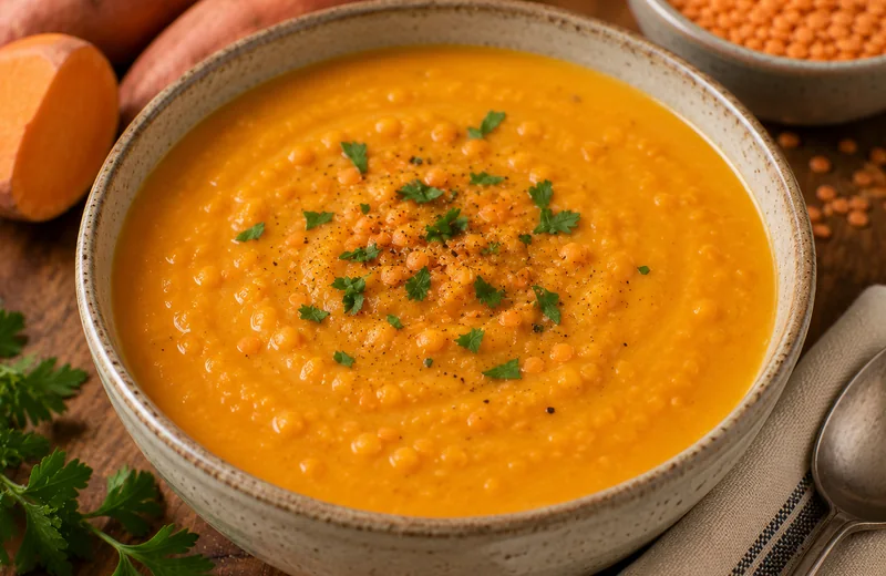 Soupe de patate douce aux lentilles corail