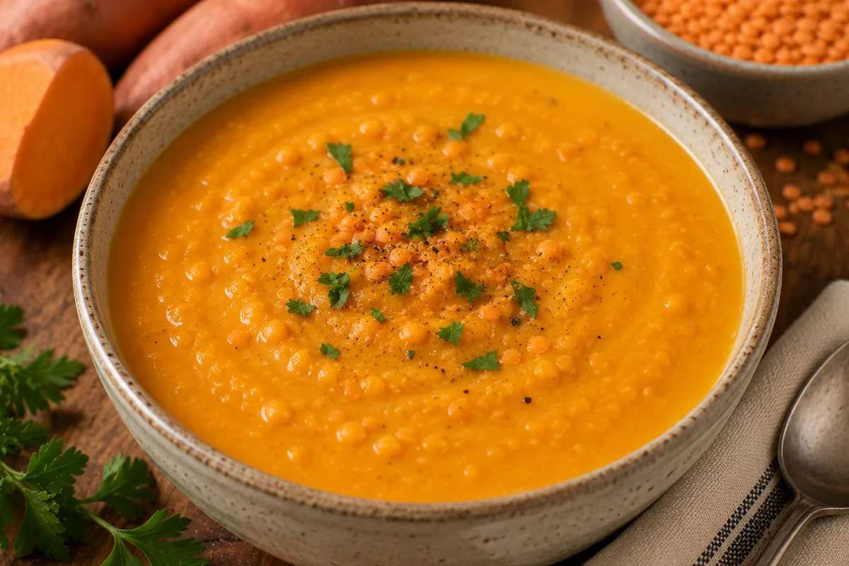 Soupe de patate douce aux lentilles corail