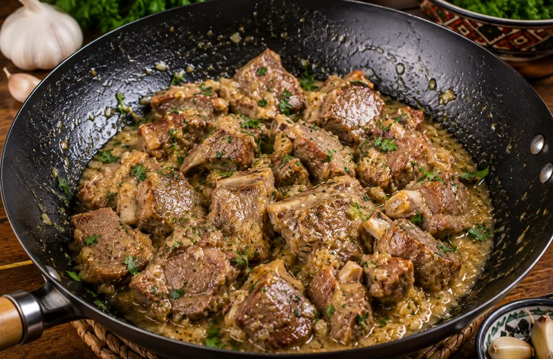 Agneau et sauce à l'ail en wok
