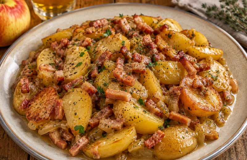 Pommes de terres et lardons au cidre