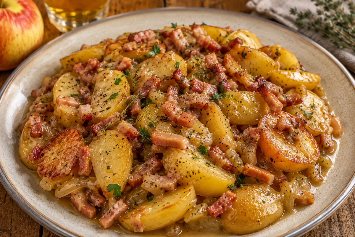 Pommes de terres et lardons au cidre